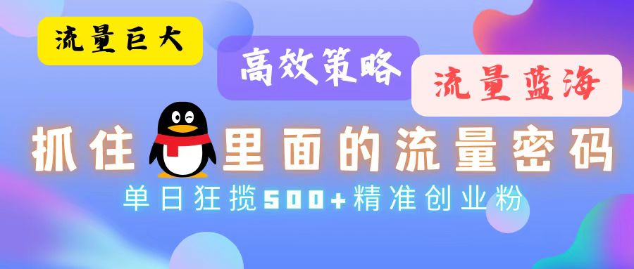 （13068期）流量蓝海，抓住QQ里面的流量密码！高效策略，单日狂揽500+精准创业粉_生财有道创业项目网-资源-项目-副业-兼职-创业-大叔的库-大叔的库