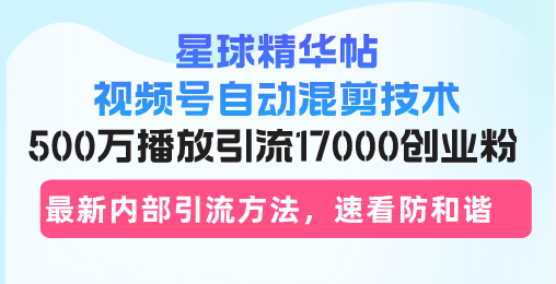 （13168期）星球精华帖视频号自动混剪技术，500万播放引流17000创业粉，最新内部引…_生财有道创业项目网-资源-项目-副业-兼职-创业-大叔的库-大叔的库