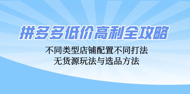 拼多多低价高利全攻略：不同类型店铺配置不同打法，无货源玩法与选品方法_生财有道创业网-资源-项目-副业-兼职-创业-大叔的库-大叔的库
