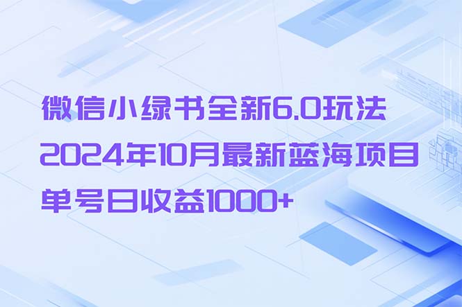 （13052期）微信小绿书全新6.0玩法，2024年10月最新蓝海项目，单号日收益1000+_生财有道创业项目网-资源-项目-副业-兼职-创业-大叔的库-大叔的库