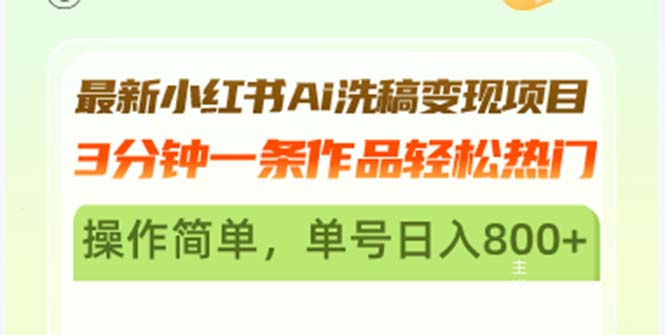 （13182期）最新小红书Ai洗稿变现项目 3分钟一条作品轻松热门 操作简单，单号日入800+_生财有道创业项目网-资源-项目-副业-兼职-创业-大叔的库-大叔的库