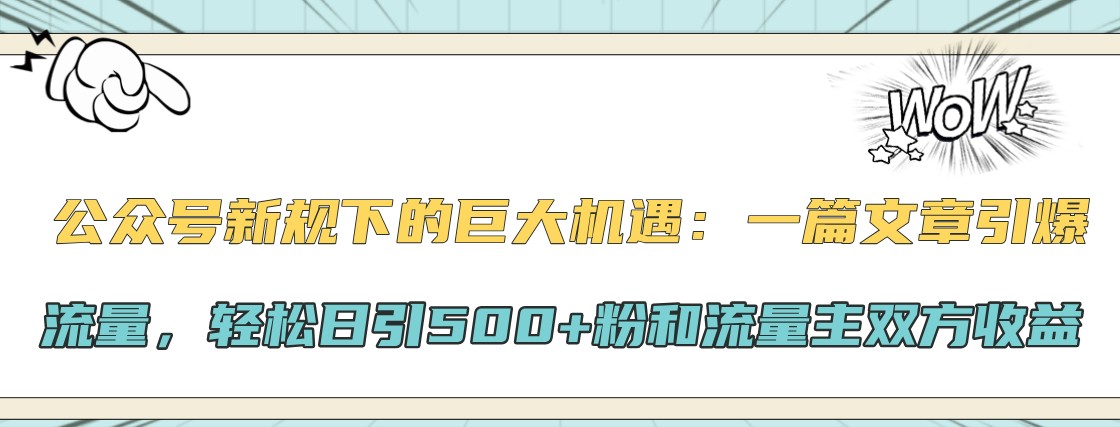 公众号新规下的巨大机遇：一篇文章引爆流量，轻松日引500+粉和流量主双方收益_生财有道创业网-资源-项目-副业-兼职-创业-大叔的库-大叔的库