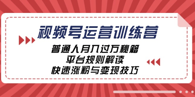 视频号运营训练营：普通人月入过万秘籍，平台规则解读，快速涨粉与变现_生财有道创业网-资源-项目-副业-兼职-创业-大叔的库-大叔的库