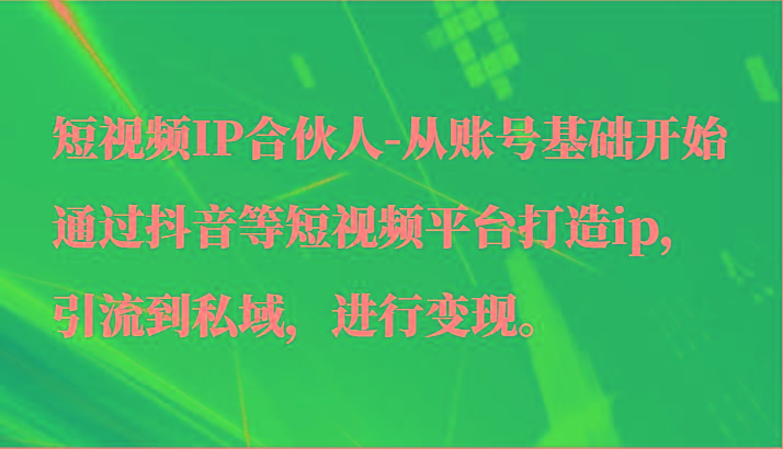 短视频IP合伙人-从账号基础开始通过抖音等短视频平台打造ip，引流到私域，进行变现。_生财有道创业网-资源-项目-副业-兼职-创业-大叔的库-大叔的库