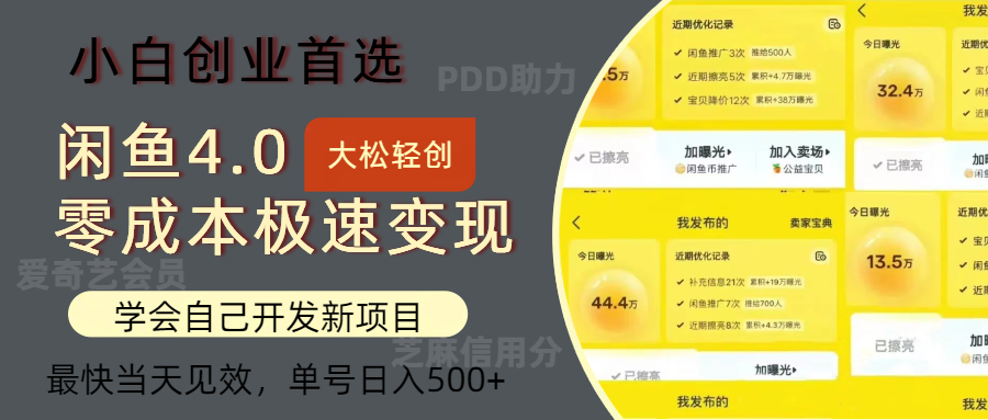 （12434期）闲鱼0成本极速变现项目，多种变现方式 单号日入500+最新玩法_生财有道创业网-资源-项目-副业-兼职-创业-大叔的库-大叔的库