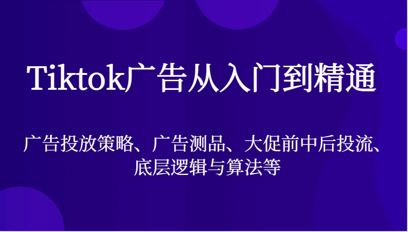 Tiktok广告从入门到精通，广告投放策略、广告测品、大促前中后投流、底层逻辑与算法等_大叔资源库-大叔资源库-资源-项目-副业-兼职-创业-大叔的库-大叔的库
