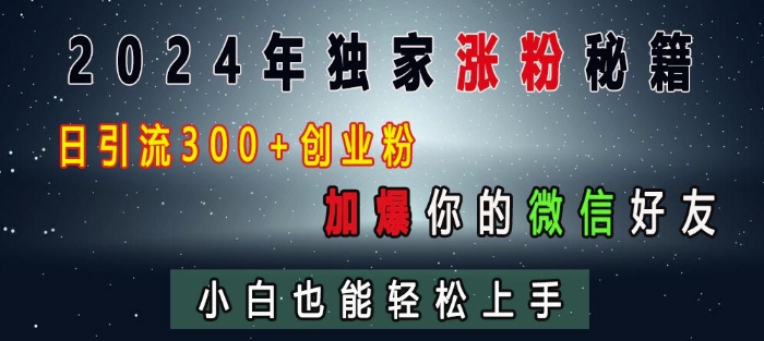 2024年独家涨粉秘籍，日引流300+创业粉，加爆你的微信好友，小白也能轻松上手_大叔资源库-大叔资源库-资源-项目-副业-兼职-创业-大叔的库-大叔的库