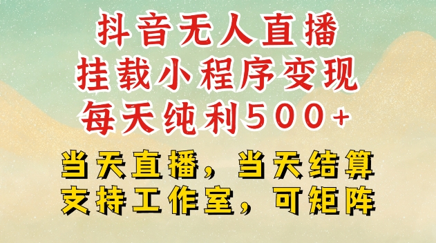 抖音无人直播挂载小程序变现每天纯利500+当天直播，当天结算支持工作室，可矩阵【揭秘】_大叔资源库-大叔资源库-资源-项目-副业-兼职-创业-大叔的库-大叔的库