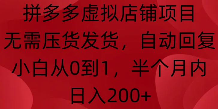 拼多多虚拟店铺项目，无需压货发货，自动回复，小白从0到1，半个月内日入200+【揭秘】_大叔资源库-大叔资源库-资源-项目-副业-兼职-创业-大叔的库-大叔的库