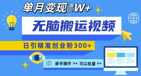 无脑搬运视频号可批量复制，新手即可操作，日引精准创业粉300+，月变现过W 【揭秘】_大叔资源库-大叔资源库-资源-项目-副业-兼职-创业-大叔的库-大叔的库