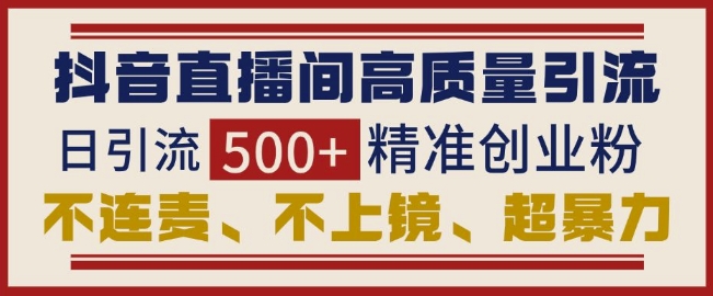 抖音直播间引流创业粉，无需连麦、不用上镜、超暴力，日引流500+高质量精准创业粉_大叔资源库-大叔资源库-资源-项目-副业-兼职-创业-大叔的库-大叔的库