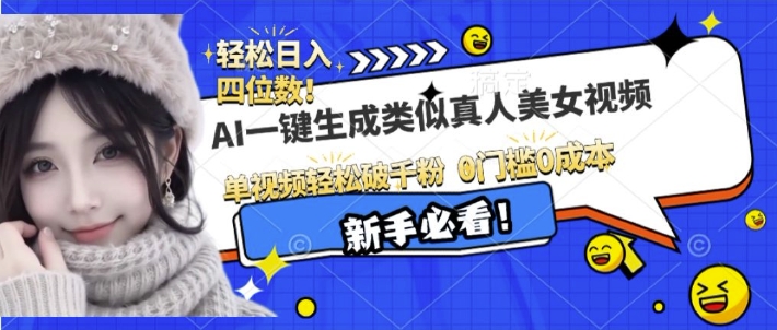 AI一键生成接近真人美女视频，单视频轻松破千粉，操作简单_大叔资源库-大叔资源库-资源-项目-副业-兼职-创业-大叔的库-大叔的库