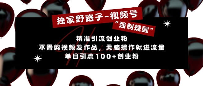 独家野路子利用视频号“强制提醒”，不需剪视频发作品，无脑操作就进流量，单日引流100+创业粉_大叔资源库-大叔资源库-资源-项目-副业-兼职-创业-大叔的库-大叔的库