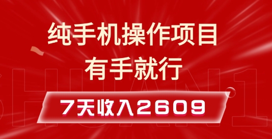 纯手机操作的小项目，有手就能做，7天收入2609+实操教程【揭秘】_大叔资源库-大叔资源库-资源-项目-副业-兼职-创业-大叔的库-大叔的库