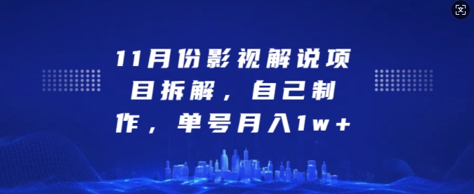 11月份影视解说项目拆解，自己制作，单号月入1w+【揭秘】_大叔资源库-大叔资源库-资源-项目-副业-兼职-创业-大叔的库-大叔的库