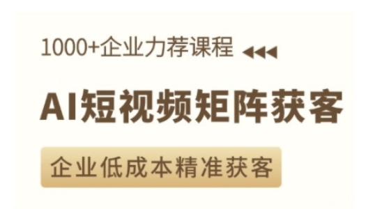 AI短视频矩阵获客实操课，企业低成本精准获客——大叔资源库创业项目网-大叔资源库-资源-项目-副业-兼职-创业-大叔的库-大叔的库