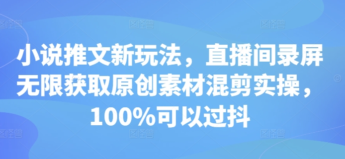 小说推文新玩法，直播间录屏无限获取原创素材混剪实操，100%可以过抖_大叔资源库-大叔资源库-资源-项目-副业-兼职-创业-大叔的库-大叔的库