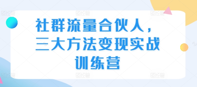 社群流量合伙人，三大方法变现实战训练营_大叔资源库-大叔资源库-资源-项目-副业-兼职-创业-大叔的库-大叔的库