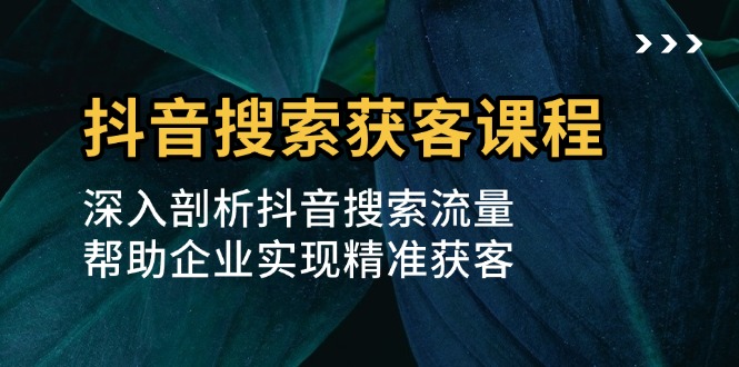 （13465期）抖音搜索获客课程：深入剖析抖音搜索流量，帮助企业实现精准获客_大叔资源库创业项目网-大叔资源库-资源-项目-副业-兼职-创业-大叔的库-大叔的库