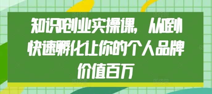 知识IP创业实操课，从0到1快速孵化让你的个人品牌价值百万_大叔资源库-大叔资源库-资源-项目-副业-兼职-创业-大叔的库-大叔的库