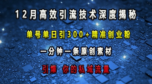 最新高效引流技术深度揭秘 ，单号单日引300+精准创业粉，一分钟一条原创素材，引爆你的私域流量_大叔资源库-大叔资源库-资源-项目-副业-兼职-创业-大叔的库-大叔的库