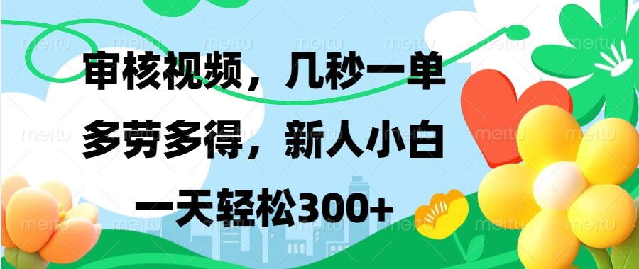 审核视频，几秒一单，多劳多得，新人小白一天轻松300+_大叔资源库-大叔资源库-资源-项目-副业-兼职-创业-大叔的库-大叔的库