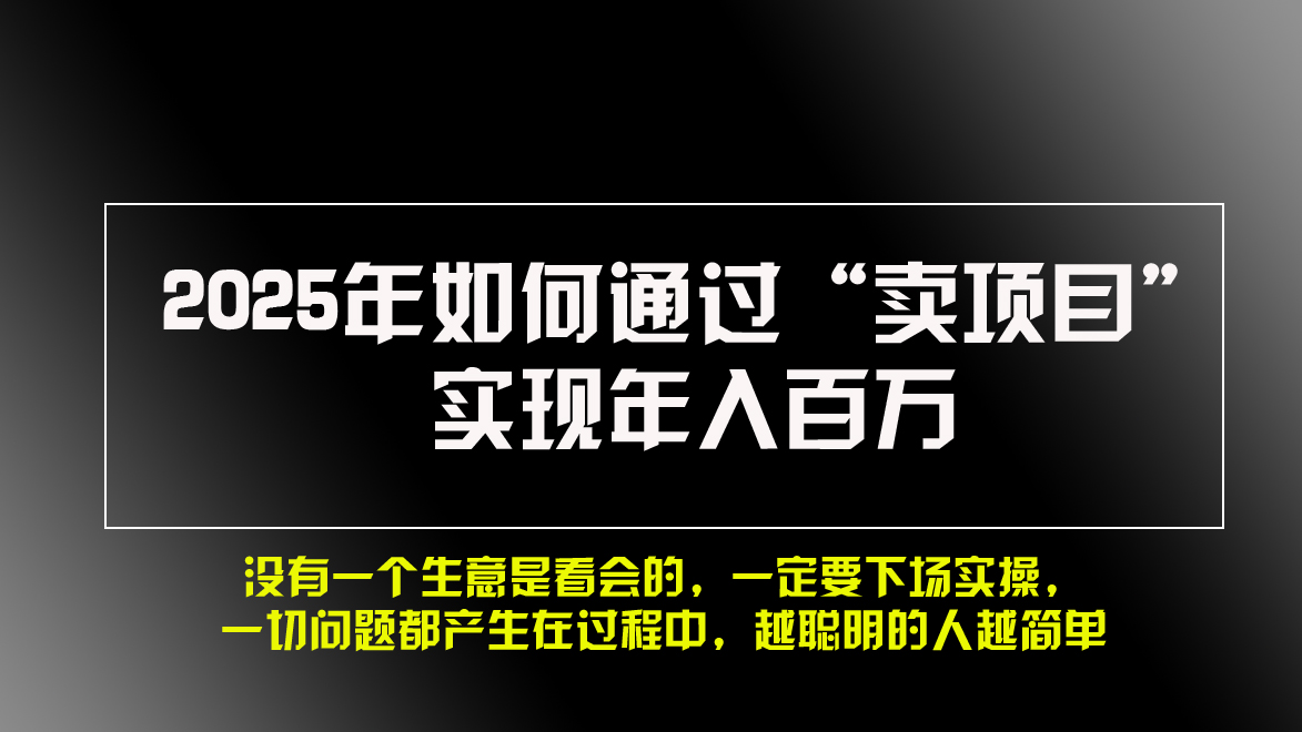 （13468期）2025年如何通过“卖项目”实现年入百万，做网赚必看！！_大叔资源库创业项目网-大叔资源库-资源-项目-副业-兼职-创业-大叔的库-大叔的库