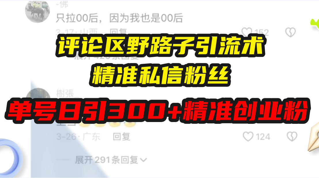 （13676期）评论区野路子引流术，精准私信粉丝，单号日引流300+精准创业粉_大叔资源库创业项目网-大叔资源库-资源-项目-副业-兼职-创业-大叔的库-大叔的库