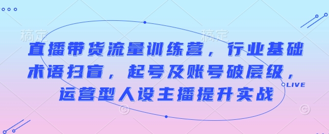 直播带货流量训练营，行业基础术语扫盲，起号及账号破层级，运营型人设主播提升实战——大叔资源库创业项目网-大叔资源库-资源-项目-副业-兼职-创业-大叔的库-大叔的库