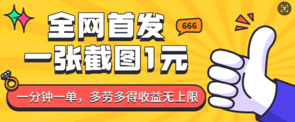 全网首发，一张截图1块钱，一分钟一单，多劳多得，收益无上限——大叔资源库创业项目网-大叔资源库-资源-项目-副业-兼职-创业-大叔的库-大叔的库