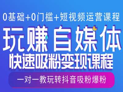 0基础+0门槛+短视频运营课程，玩赚自媒体快速吸粉变现课程，一对一教玩转抖音吸粉爆粉——大叔资源库创业项目网-大叔资源库-资源-项目-副业-兼职-创业-大叔的库-大叔的库