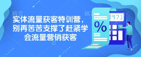 实体流量获客特训营，​别再苦苦支撑了赶紧学会流量营销获客——大叔资源库创业项目网-大叔资源库-资源-项目-副业-兼职-创业-大叔的库-大叔的库