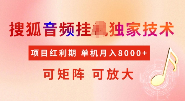 首发搜狐音频挂JI，项目红利期，可矩阵可放大，稳定月入5k【揭秘】——大叔资源库创业项目网-大叔资源库-资源-项目-副业-兼职-创业-大叔的库-大叔的库