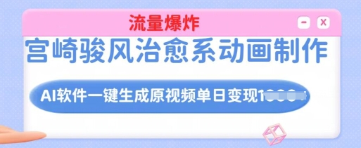 宫崎骏风治愈系动画制作，AI软件一键生成原创视频流量爆炸，单日变现多张，详细实操流程——大叔资源库创业项目网-大叔资源库-资源-项目-副业-兼职-创业-大叔的库-大叔的库