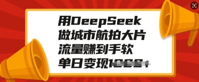 用DeepSeek做城市航拍大片，流量赚到手软，单日变现多张——大叔资源库创业项目网-大叔资源库-资源-项目-副业-兼职-创业-大叔的库-大叔的库