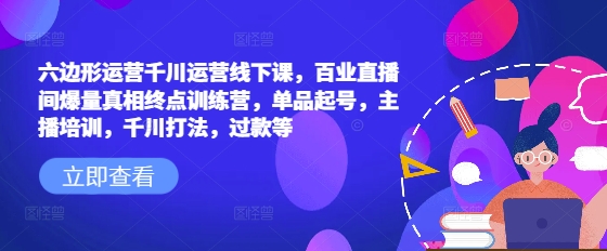 六边形运营千川运营线下课，百业直播间爆量真相终点训练营，单品起号，主播培训，千川打法，过款等——大叔资源库创业项目网-大叔资源库-资源-项目-副业-兼职-创业-大叔的库-大叔的库