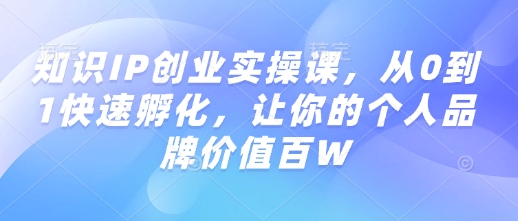 知识IP创业实操课，从0到1快速孵化，让你的个人品牌价值百W——大叔资源库创业项目网-大叔资源库-资源-项目-副业-兼职-创业-大叔的库-大叔的库