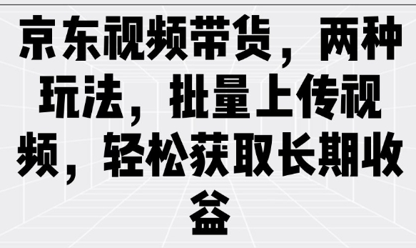 京东视频带货，两种玩法，批量上传视频，轻松获取长期收益——大叔资源库创业项目网-大叔资源库-资源-项目-副业-兼职-创业-大叔的库-大叔的库