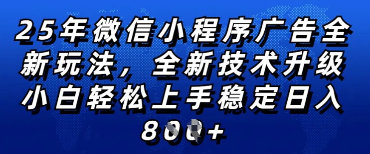 2025年微信小程序全新玩法纯小白易上手，稳定日入多张，技术全新升级，全网首发【揭秘】——大叔资源库创业项目网-大叔资源库-资源-项目-副业-兼职-创业-大叔的库-大叔的库
