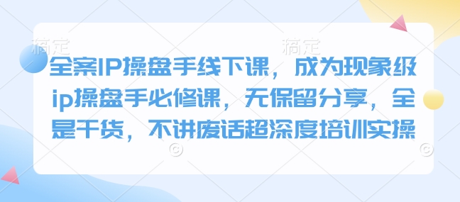 全案IP操盘手线下课，成为现象级ip操盘手必修课，无保留分享，全是干货，不讲废话超深度培训实操——大叔资源库创业项目网-大叔资源库-资源-项目-副业-兼职-创业-大叔的库-大叔的库