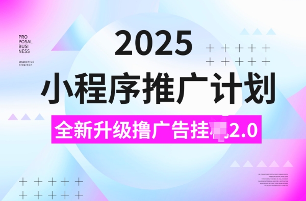 2025小程序推广计划，撸广告挂JI3.0玩法，日均5张【揭秘】——大叔资源库创业项目网-大叔资源库-资源-项目-副业-兼职-创业-大叔的库-大叔的库