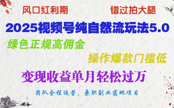 2025视频号纯自然流玩法5.0，绿色正规高佣金，操作爆款门槛低，变现收益单月轻松过万_大叔资源库-大叔资源库-资源-项目-副业-兼职-创业-大叔的库-大叔的库