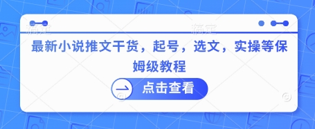 最新小说推文干货，起号，选文，实操等保姆级教程——大叔资源库创业项目网-大叔资源库-资源-项目-副业-兼职-创业-大叔的库-大叔的库