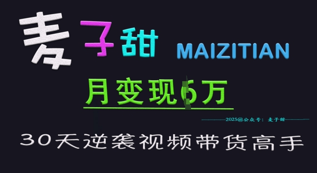 麦子甜30天逆袭视频带货高手，单月变现6W加特训营——大叔资源库创业项目网-大叔资源库-资源-项目-副业-兼职-创业-大叔的库-大叔的库