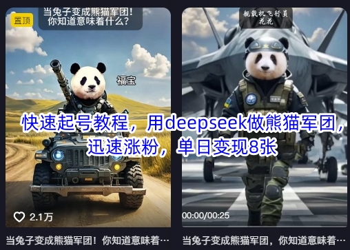 快速起号教程，用deepseek做熊猫军团，迅速涨粉，单日变现8张——大叔资源库创业项目网-大叔资源库-资源-项目-副业-兼职-创业-大叔的库-大叔的库