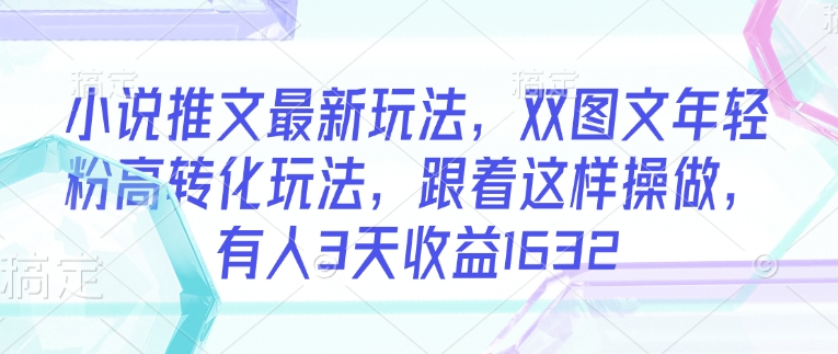 小说推文最新玩法，双图文年轻粉高转化玩法，跟着这样操做，有人3天收益1632——大叔资源库创业项目网-大叔资源库-资源-项目-副业-兼职-创业-大叔的库-大叔的库