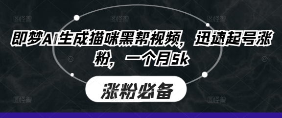 即梦AI生成猫咪黑帮视频，迅速起号涨粉，一个月5k——大叔资源库创业项目网-大叔资源库-资源-项目-副业-兼职-创业-大叔的库-大叔的库