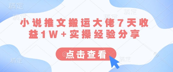 小说推文搬运大佬7天收益1W+实操经验分享——大叔资源库创业项目网-大叔资源库-资源-项目-副业-兼职-创业-大叔的库-大叔的库