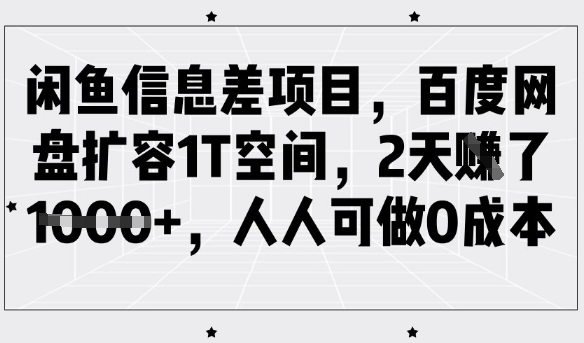 闲鱼信息差项目，百度网盘扩容1T空间，2天收益1k+，人人可做0成本——大叔资源库创业项目网-大叔资源库-资源-项目-副业-兼职-创业-大叔的库-大叔的库