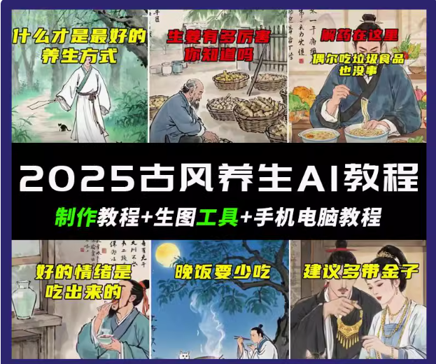 抖音AI古风养生视频教程日入五张 轻松涨粉 10W+_大叔资源库-大叔资源库-资源-项目-副业-兼职-创业-大叔的库-大叔的库